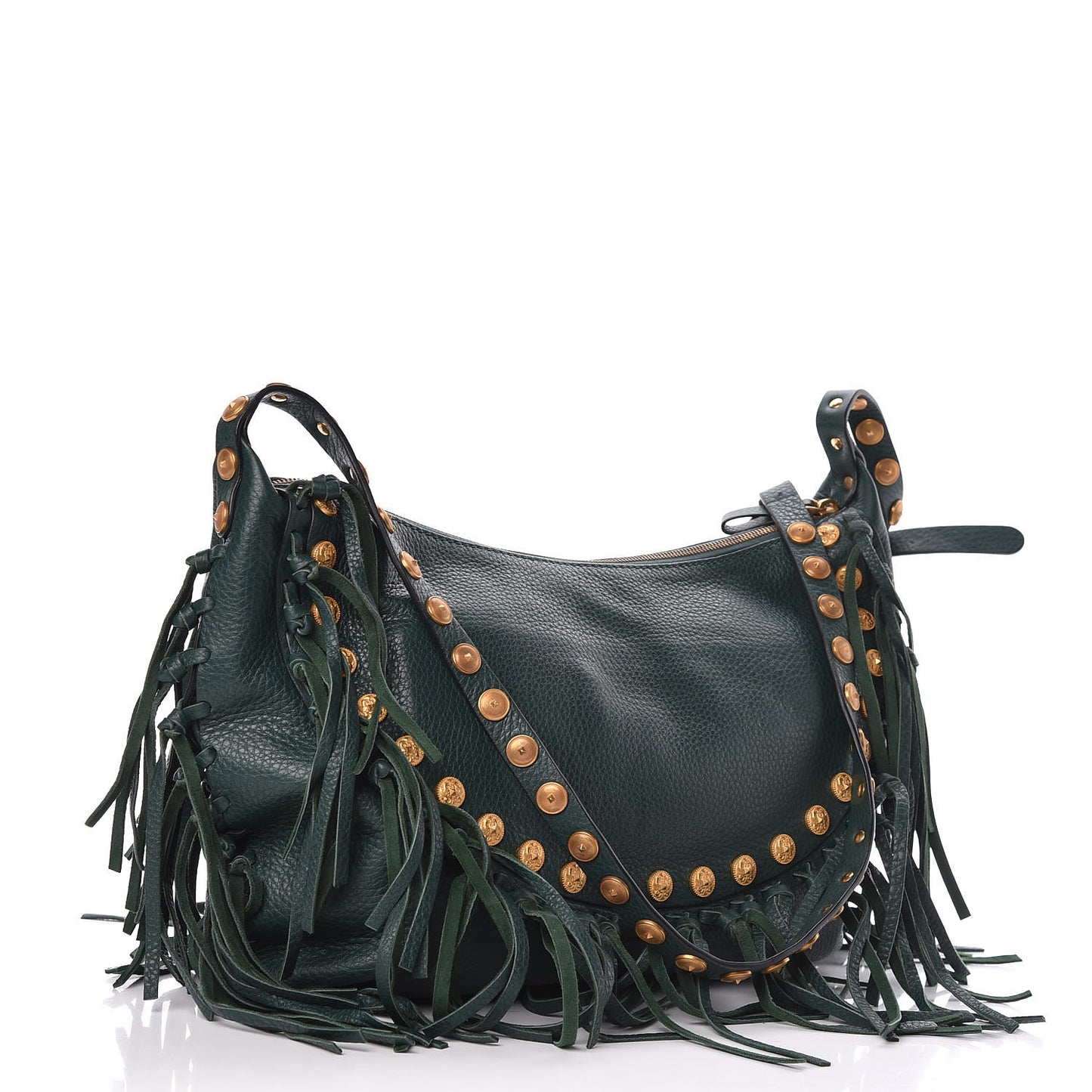 Grained Calfskin C-Rockee Fringe Hobo Light Emerald
