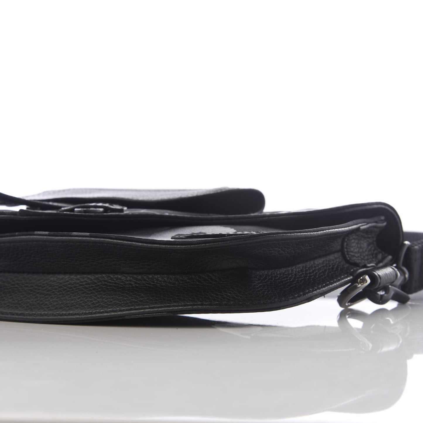 Calfskin Nylon Monogram Leopard Print Saddle Pouch Black