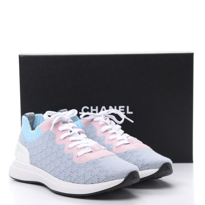 Chanel Mixed Fabrics Knit Sneakers 41 Grey Pink Blue 7 of 7