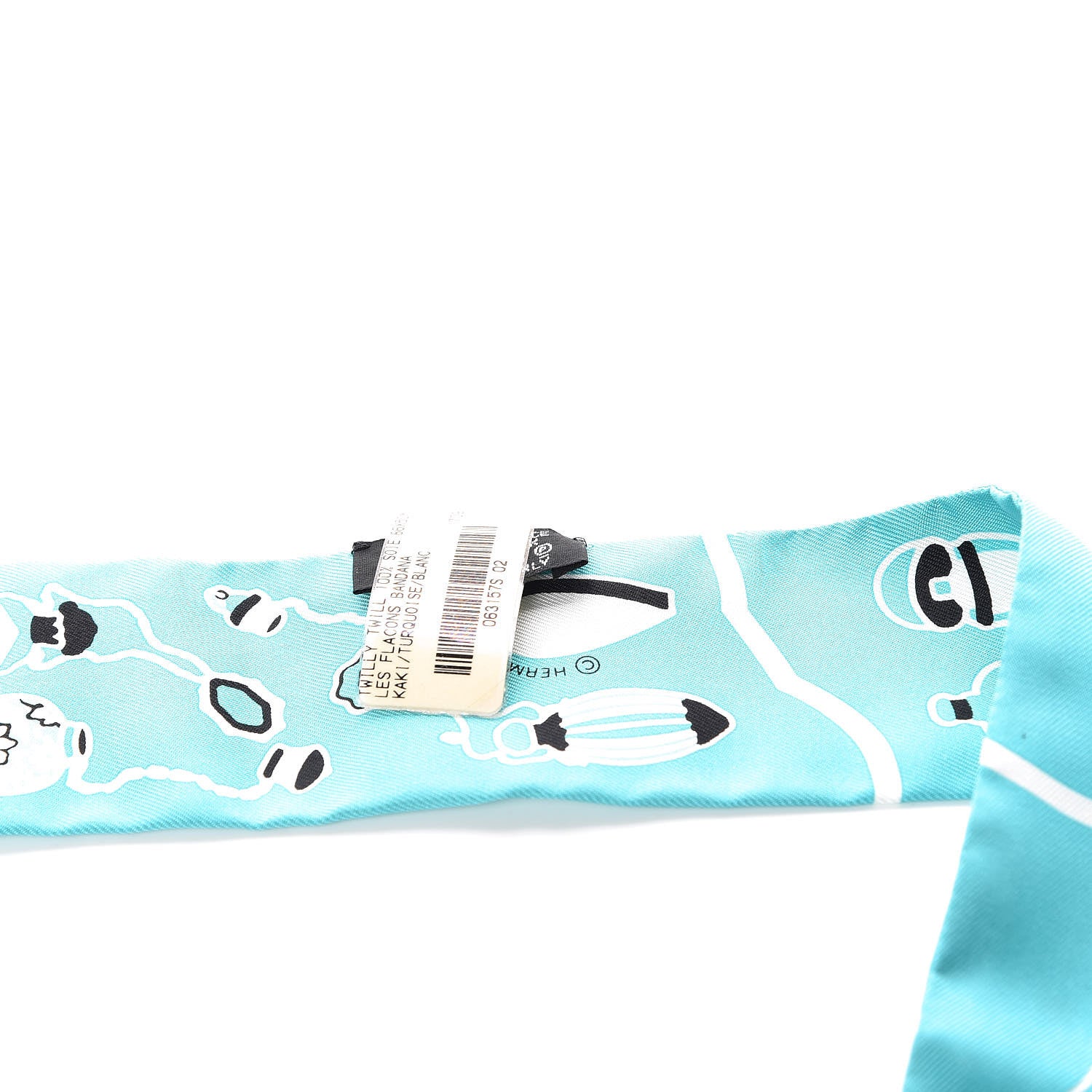 Hermes Silk Les Flacons Bandana Twilly Kaki Turquoise Blanc 4 of 4