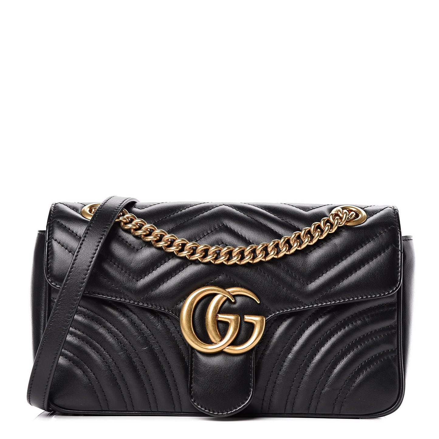 Calfskin Matelasse Small GG Marmont Shoulder Bag Black