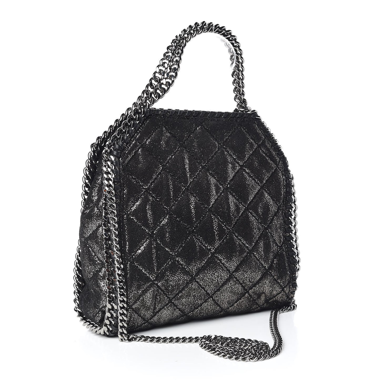 Chamois Shiny Dotted Quilted Mini Falabella Tote Ruthenium