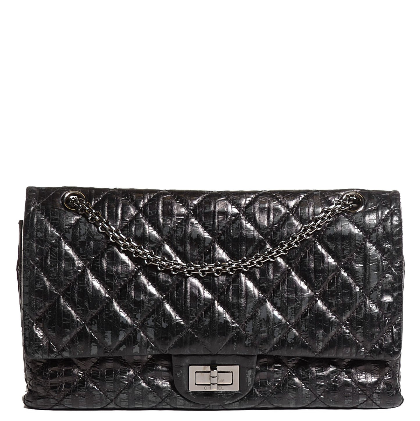 Metallic Calfskin Striped 2.55 Reissue 227 Flap Black