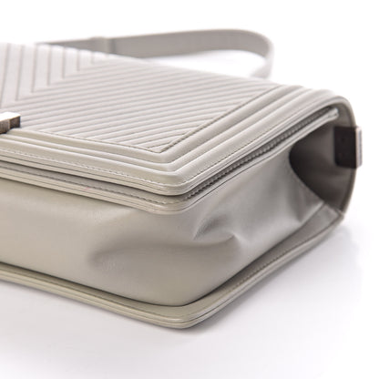 Chanel Calfskin Chevron Quilted New Medium Boy Flap Grey 9 of 9