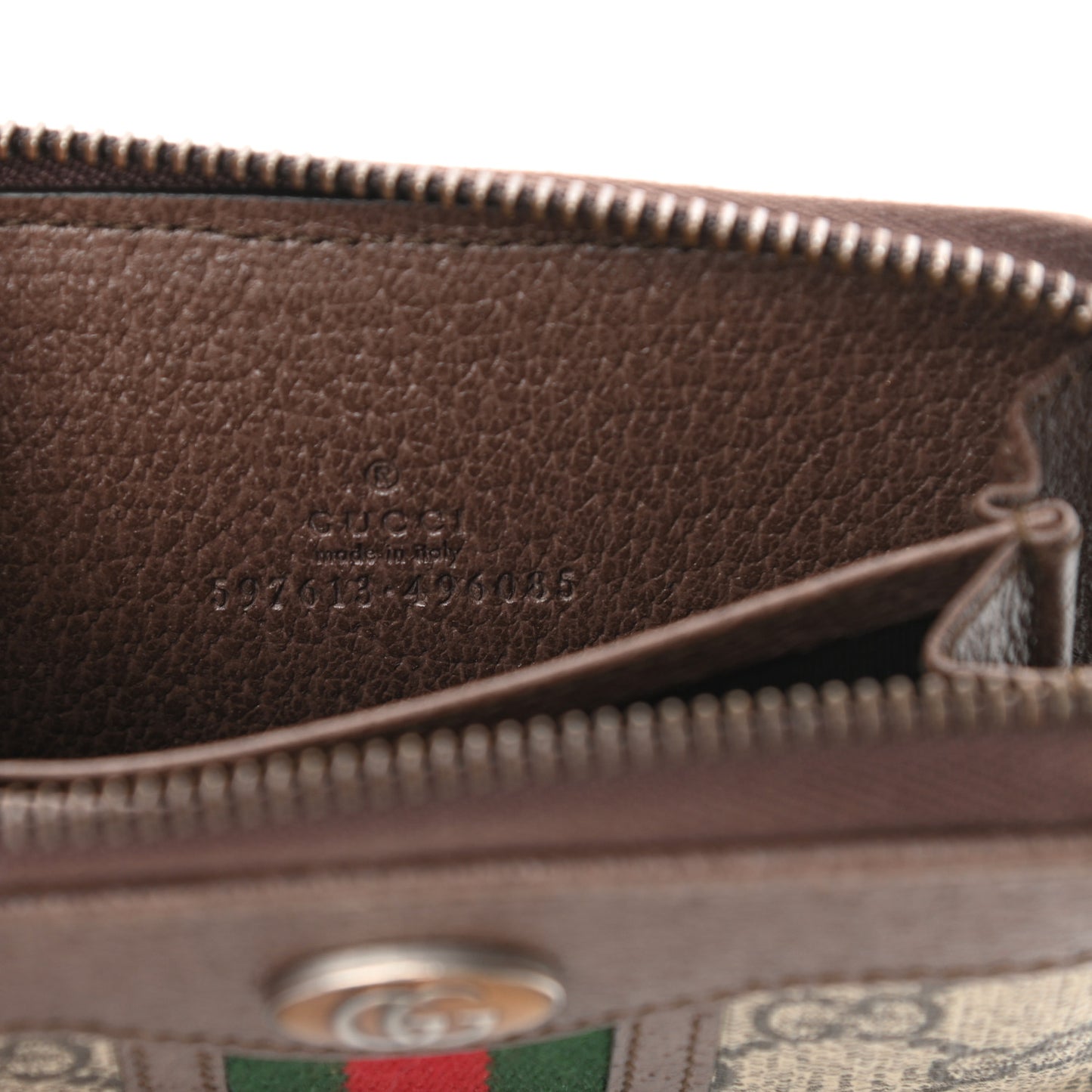 GG Supreme Web Ophidia Zip Around Card Case Brown