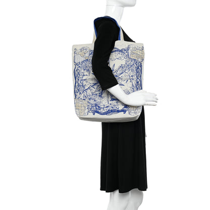Christian Dior Canvas Print Tote Ivory Blue 2 of 10