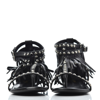Saint Laurent Calfskin Studded Fringe Cyuko Sandals 37 Black 2 of 18