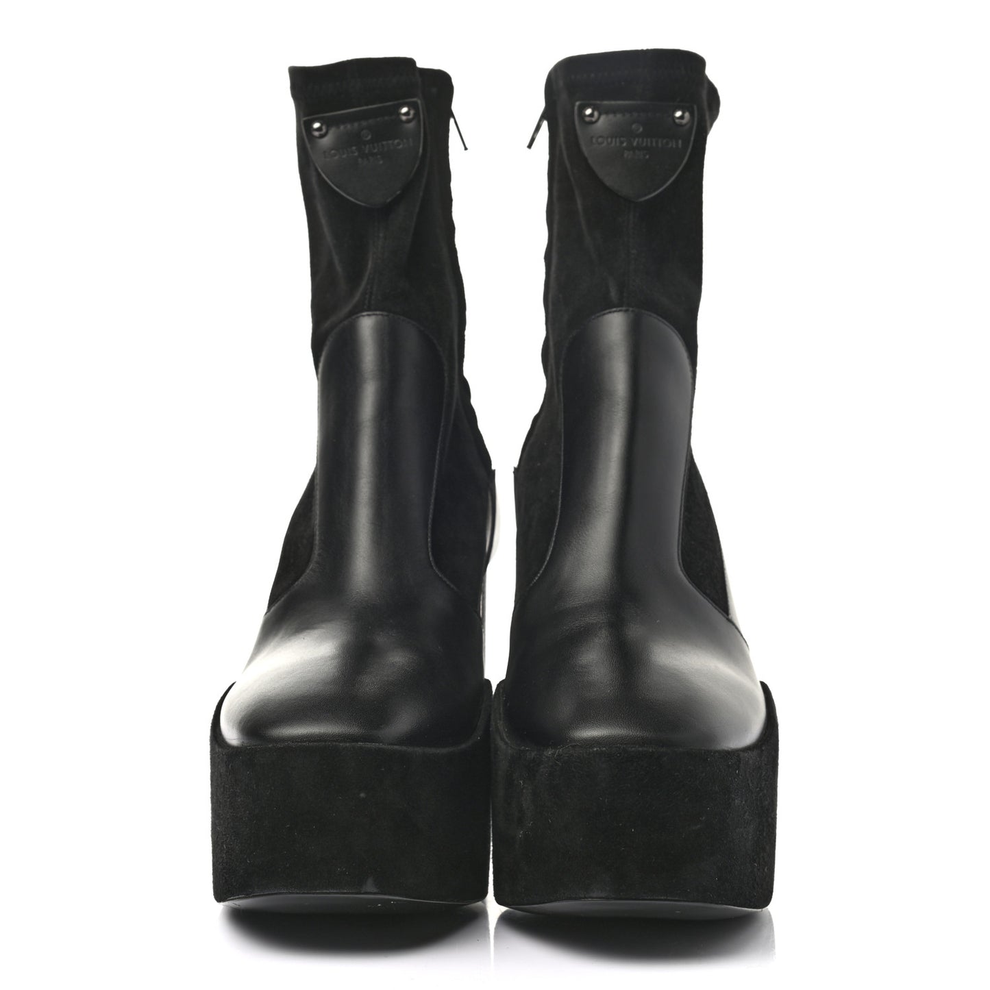 Suede Calfskin Monogram Podium Platform Ankle Boots 38 Black
