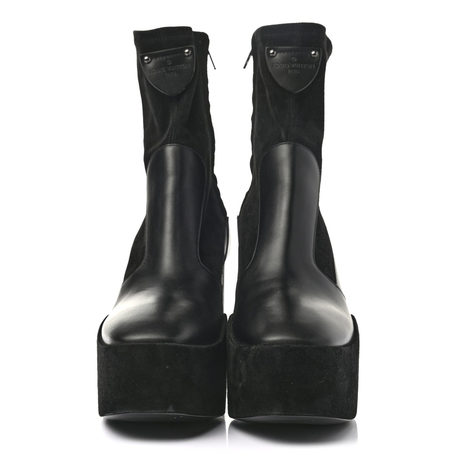 Louis Vuitton Suede Calfskin Monogram Podium Platform Ankle Boots 38 Black 2 of 7