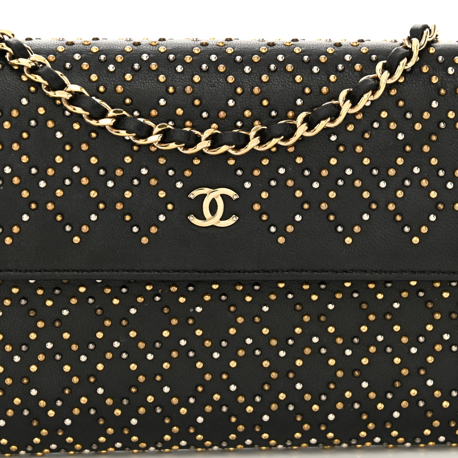 Chanel Lambskin Studded Wallet on Removable Chain Black 9 of 11