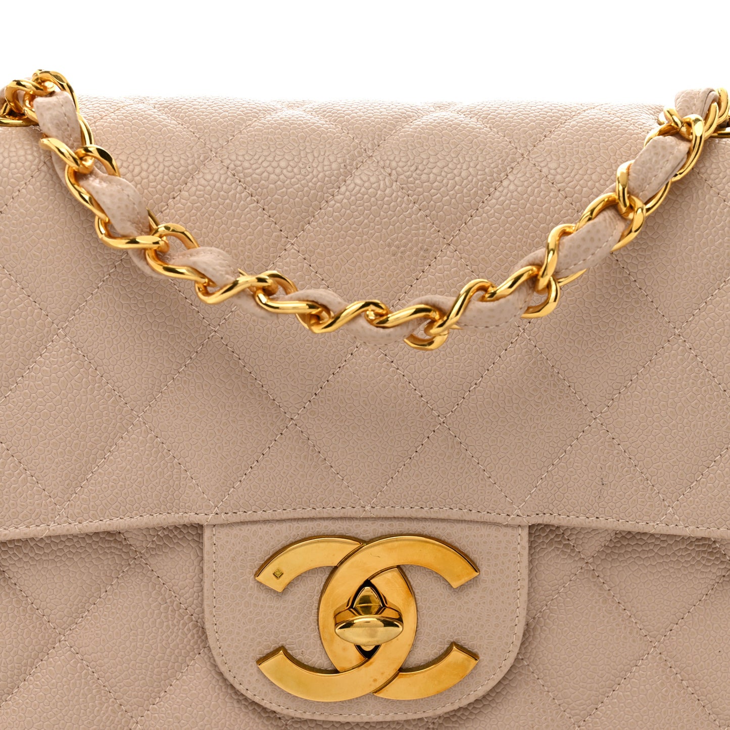 Caviar Quilted Jumbo Single Flap Beige
