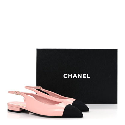 Chanel Goatskin Grosgrain Pointed Toe CC Slingback Flats 37 Pink Black 11 of 11