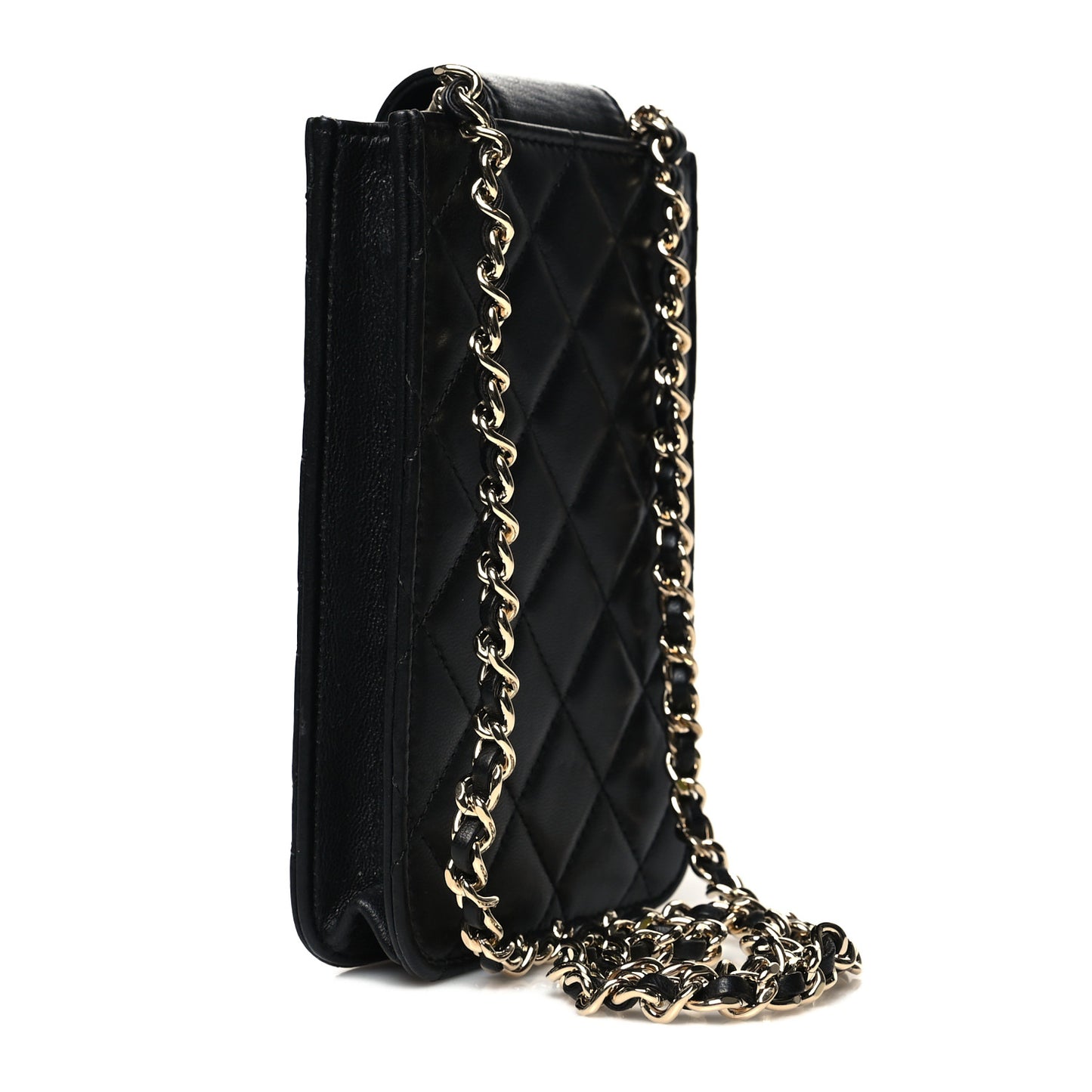 Lambskin Quilted CC Phone Holder Black