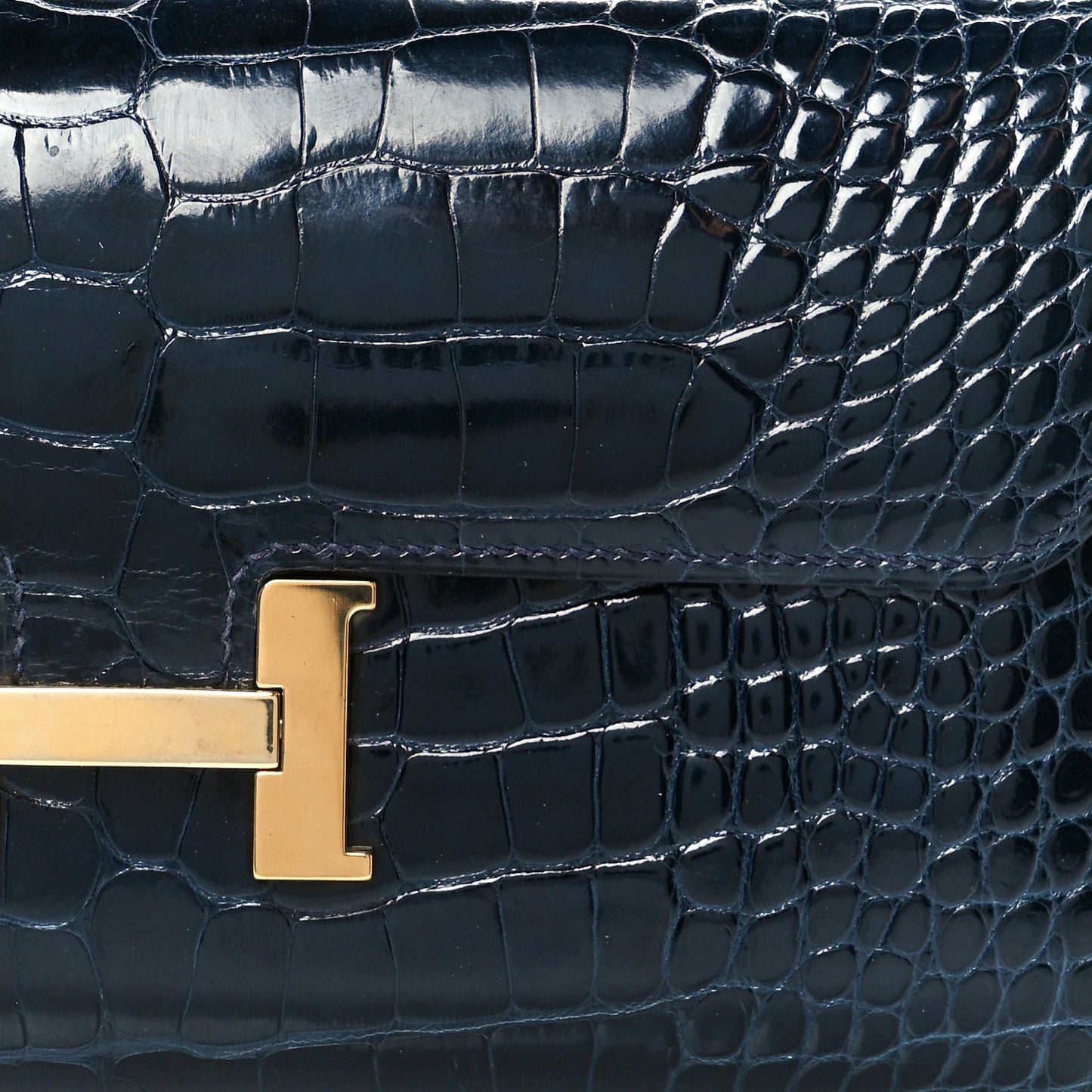 Shiny Alligator Constance Long Wallet Bleu Marine