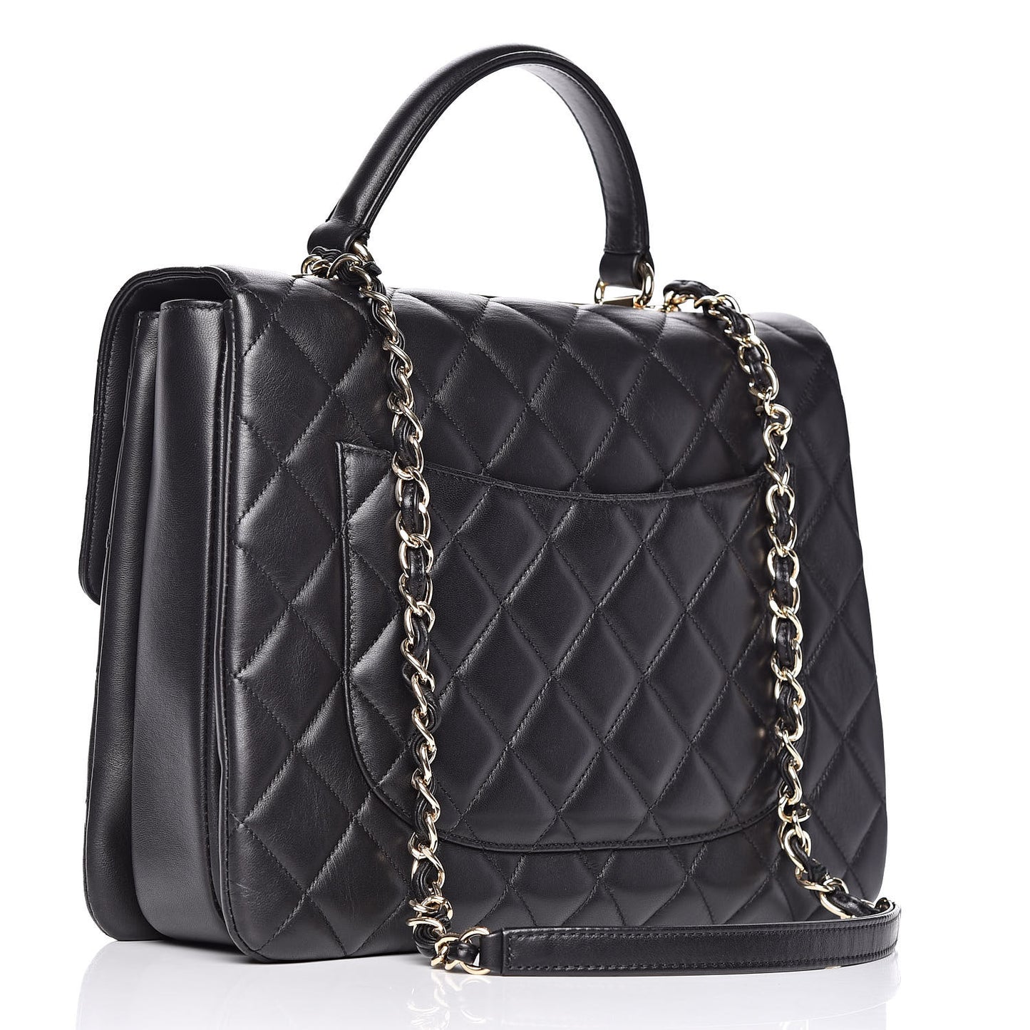 Lambskin Quilted Large Trendy CC Dual Handle Flap Bag Black