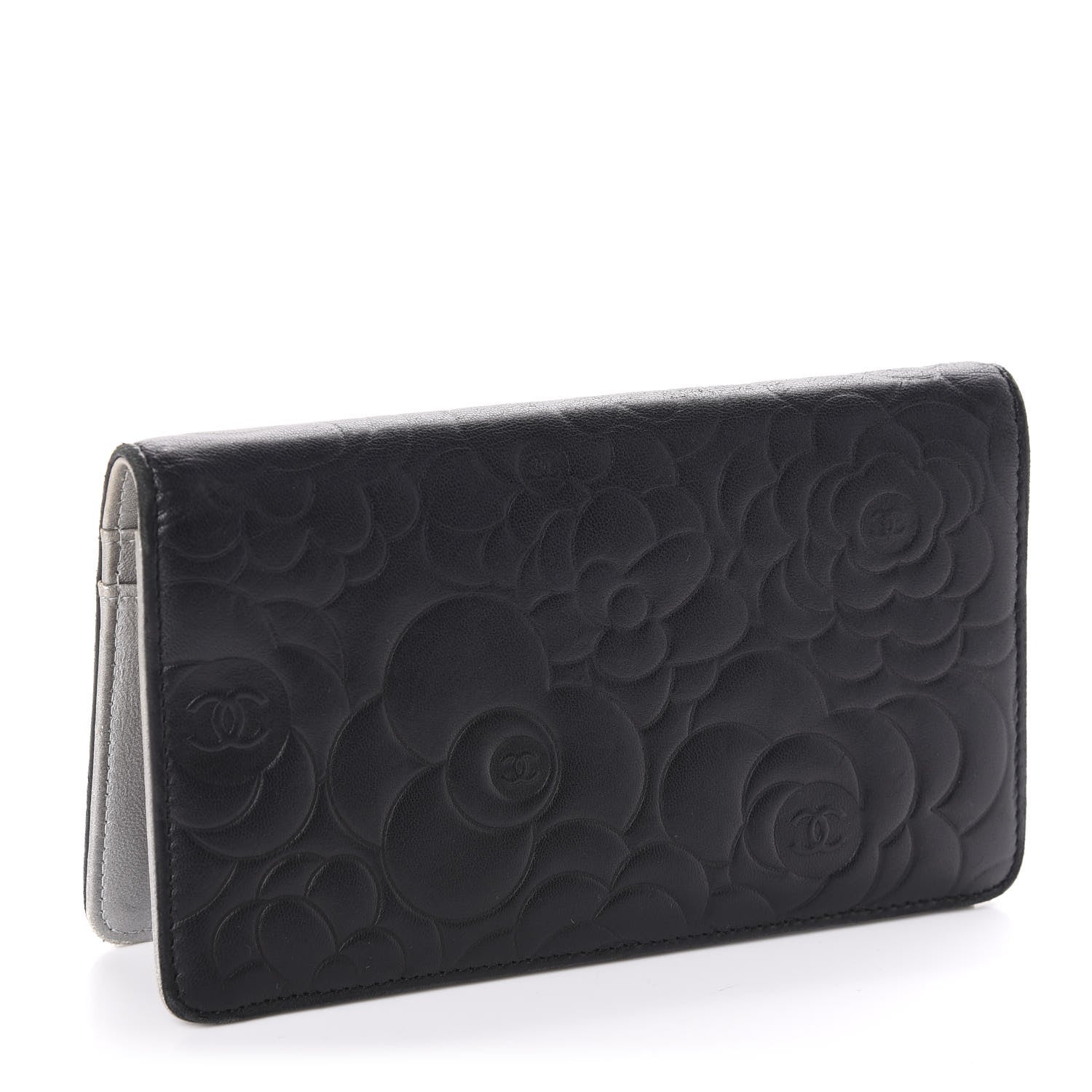 Chanel Lambskin Camellia Embossed Yen Wallet Black 3 of 11