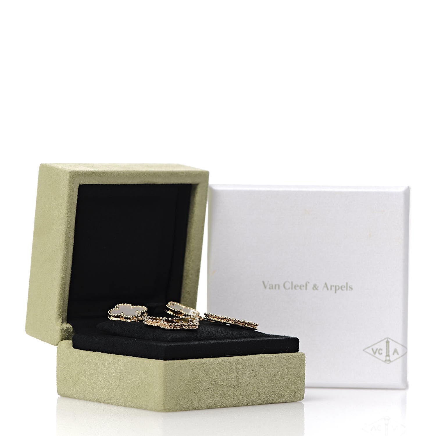 Van Cleef & Arpels 18K Yellow Gold Mother of Pearl Tiger's Eye Lucky Alhambra 2 Motifs Butterfly Earrings 5 of 6