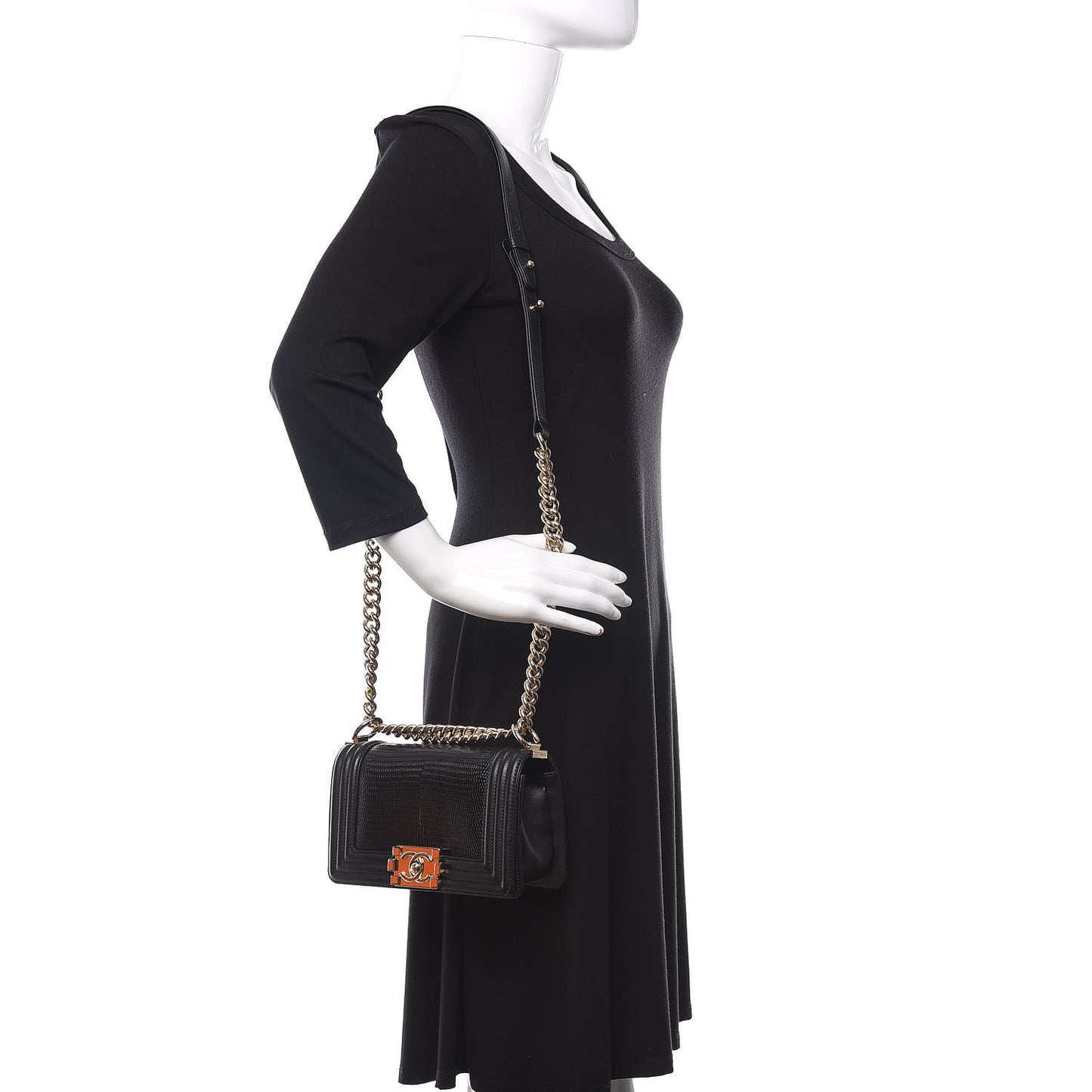 Lizard Calfskin Small Boy Flap Black