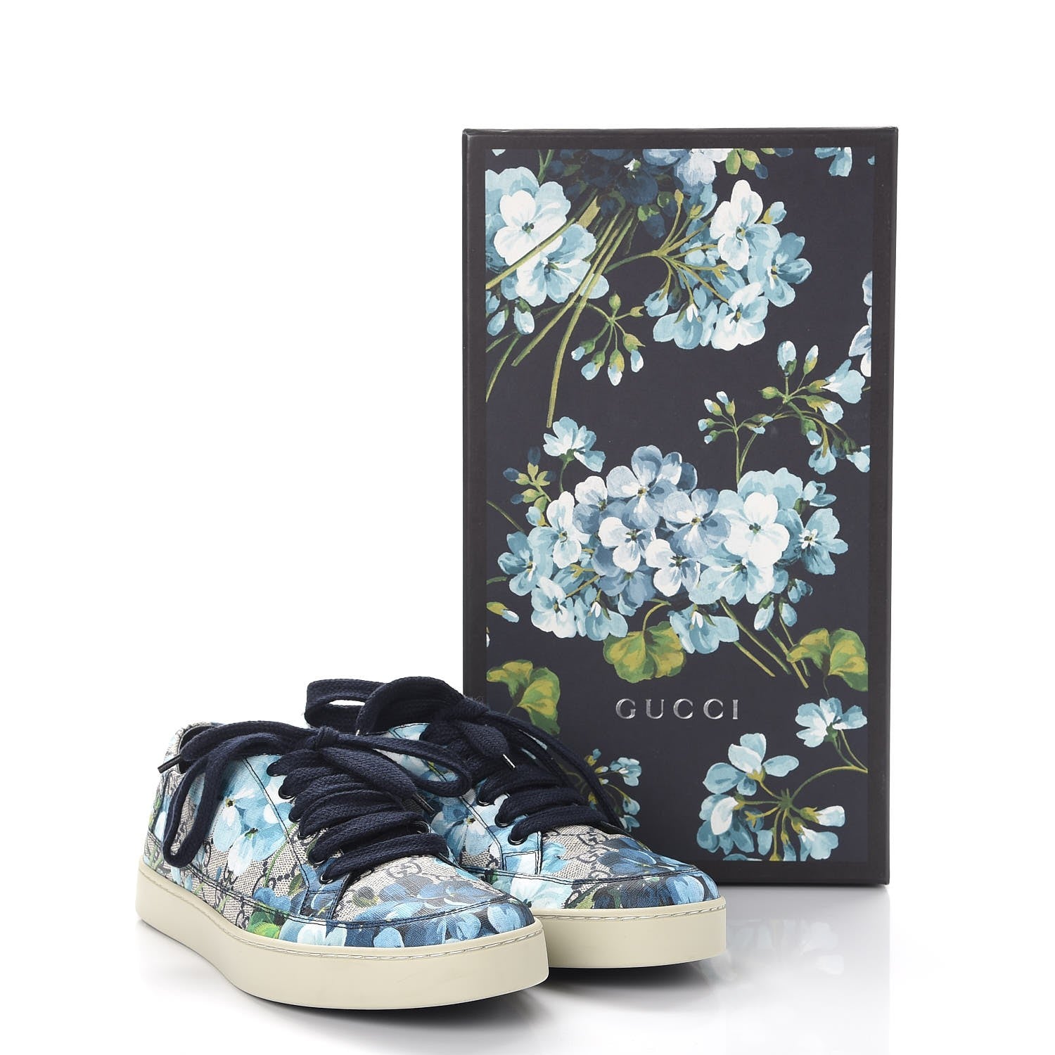 Gucci GG Supreme Monogram Blooms Mens Low Top Sneakers 7.5 Beige Blue 9 of 9
