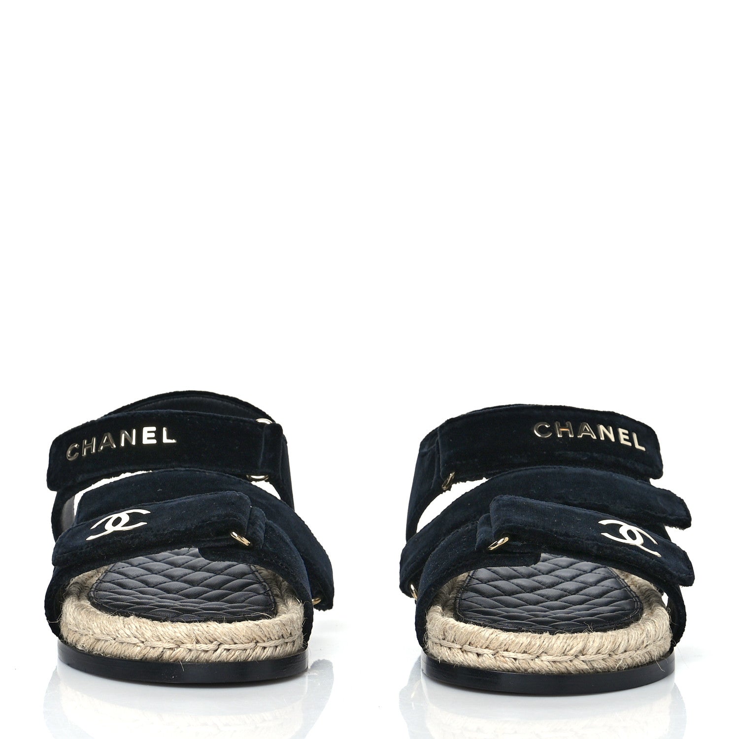 Chanel Velvet Velcro Dad Sandals 38 Navy Blue 2 of 7