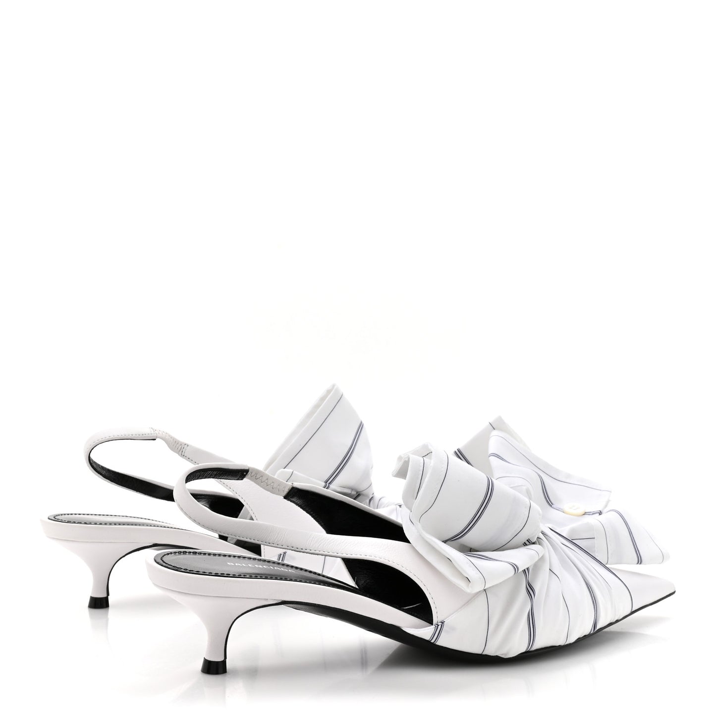 Nappa Stripe Poplin Pointed Toe Knife Chemise Slingback Mules 37 White Navy