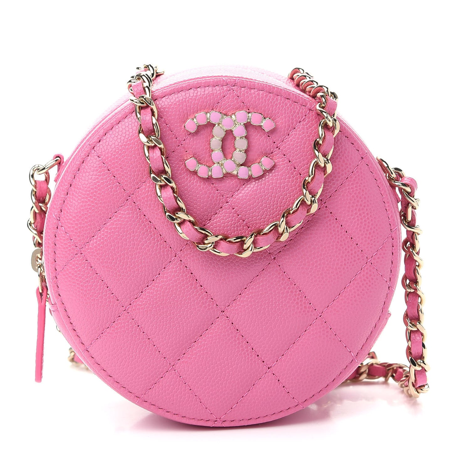Caviar Quilted Gripoix CC Round Clutch With Chain Pink