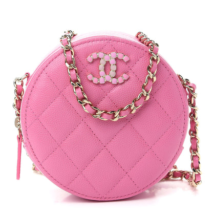 Chanel Caviar Quilted Gripoix CC Round Clutch With Chain Pink 1 of 9