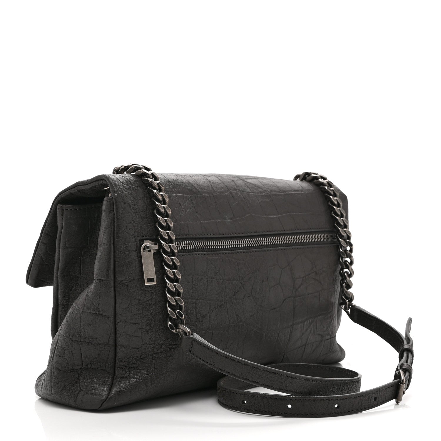Saint Laurent Calfskin Crocodile Embossed Medium West Hollywood Monogram Fold-Over Earth 3 of 10
