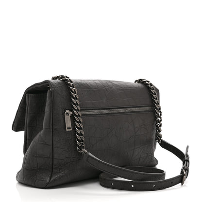 Saint Laurent Calfskin Crocodile Embossed Medium West Hollywood Monogram Fold-Over Earth 3 of 10