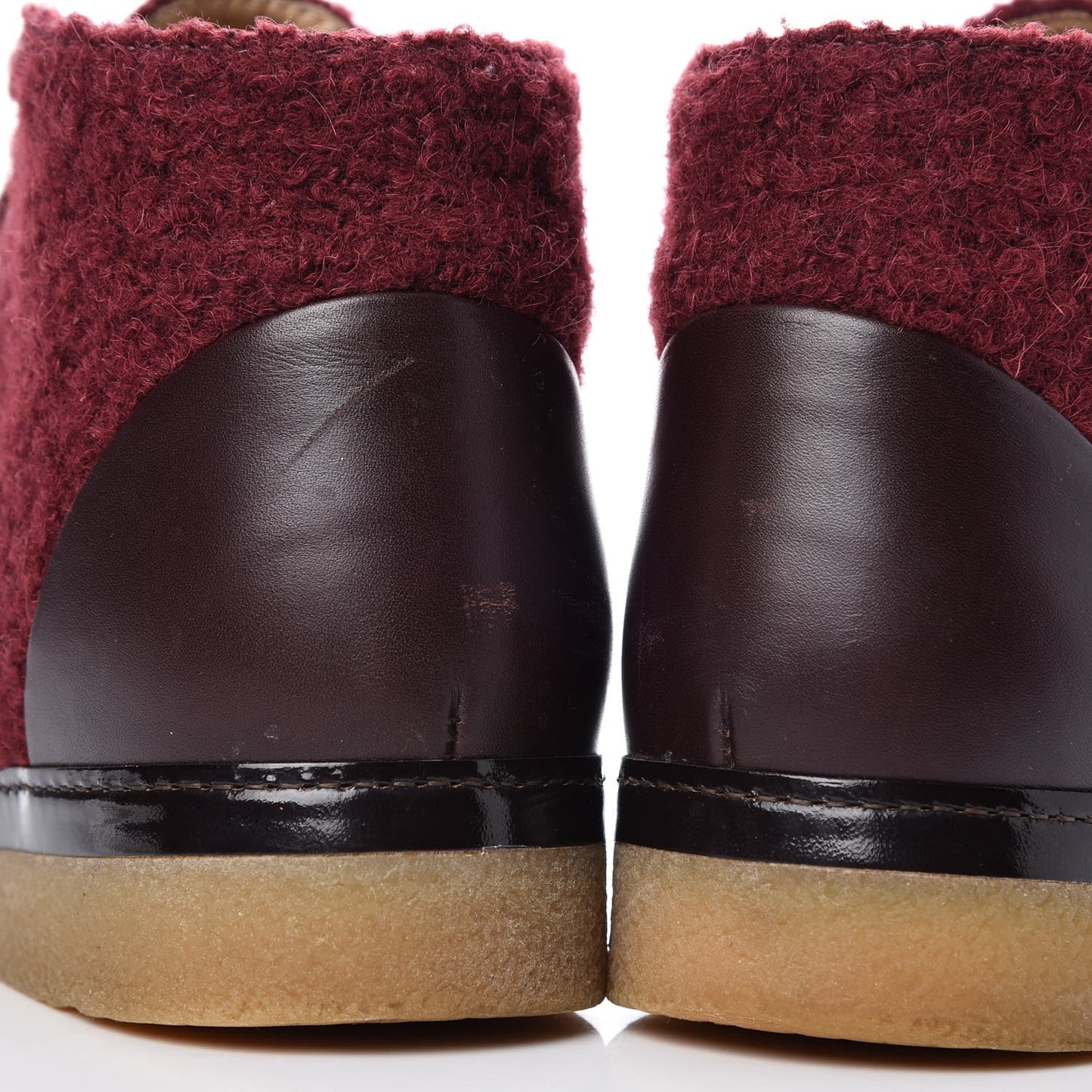 Tweed Calfskin CC Lace Up Short Boots 39.5 Burgundy