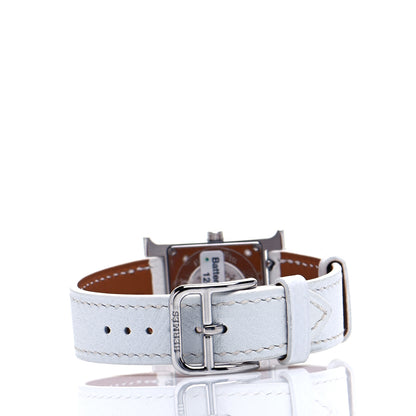 Hermes Stainless Steel Epsom Diamond Mother of Pearl 21mm Heure H Hour Quartz Watch Blanc 3 of 8
