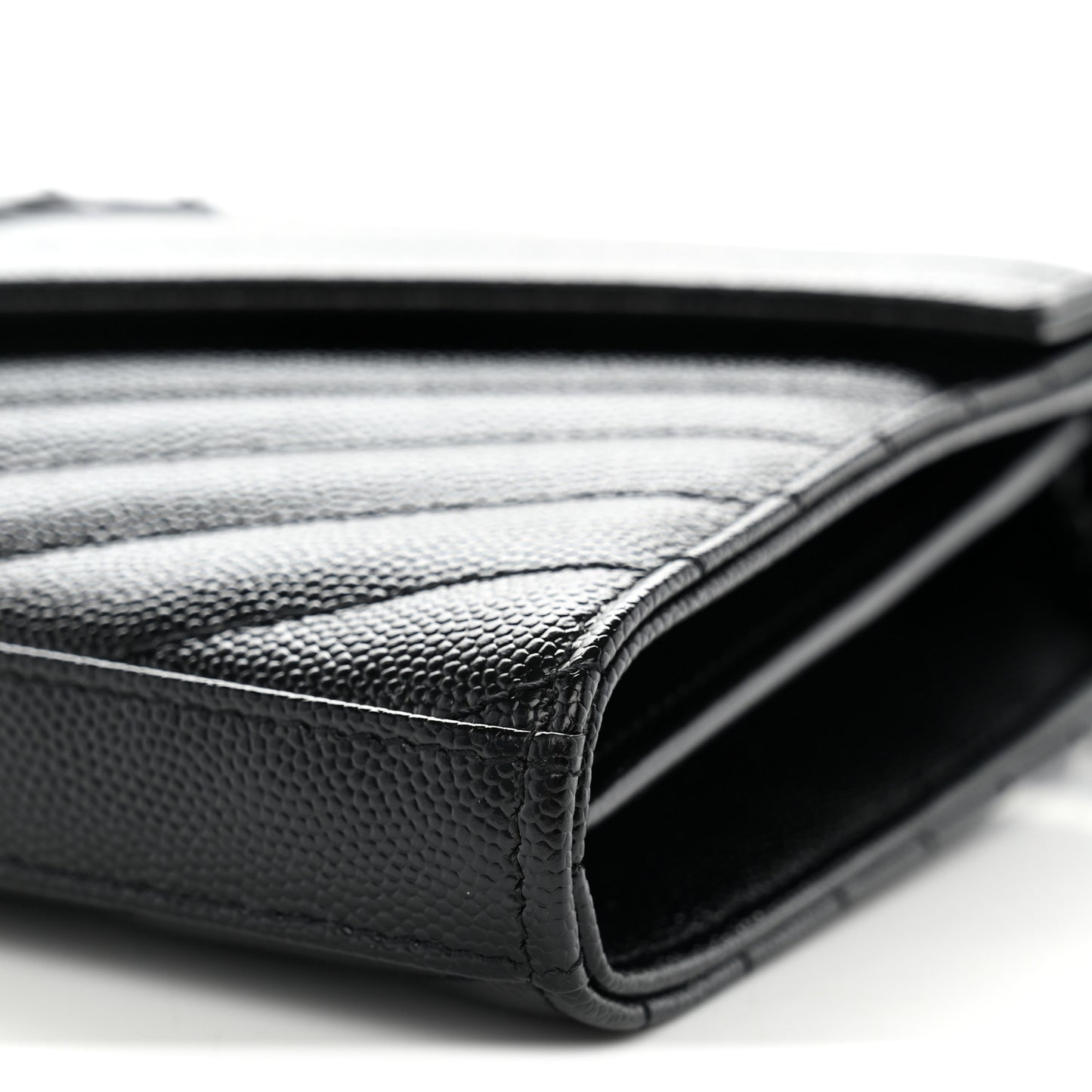 Grain De Poudre Matelasse Chevron Monogram Monochrome Envelope Chain Wallet Black