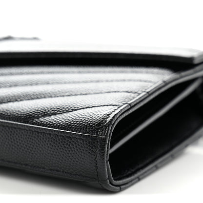 Saint Laurent Grain De Poudre Matelasse Chevron Monogram Monochrome Envelope Chain Wallet Black 10 of 11