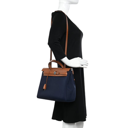 Hermes Toile Officier Vache Hunter Laque Horseshoe Herbag Zip PM 31 Bleu De Malte Natural 2 of 14