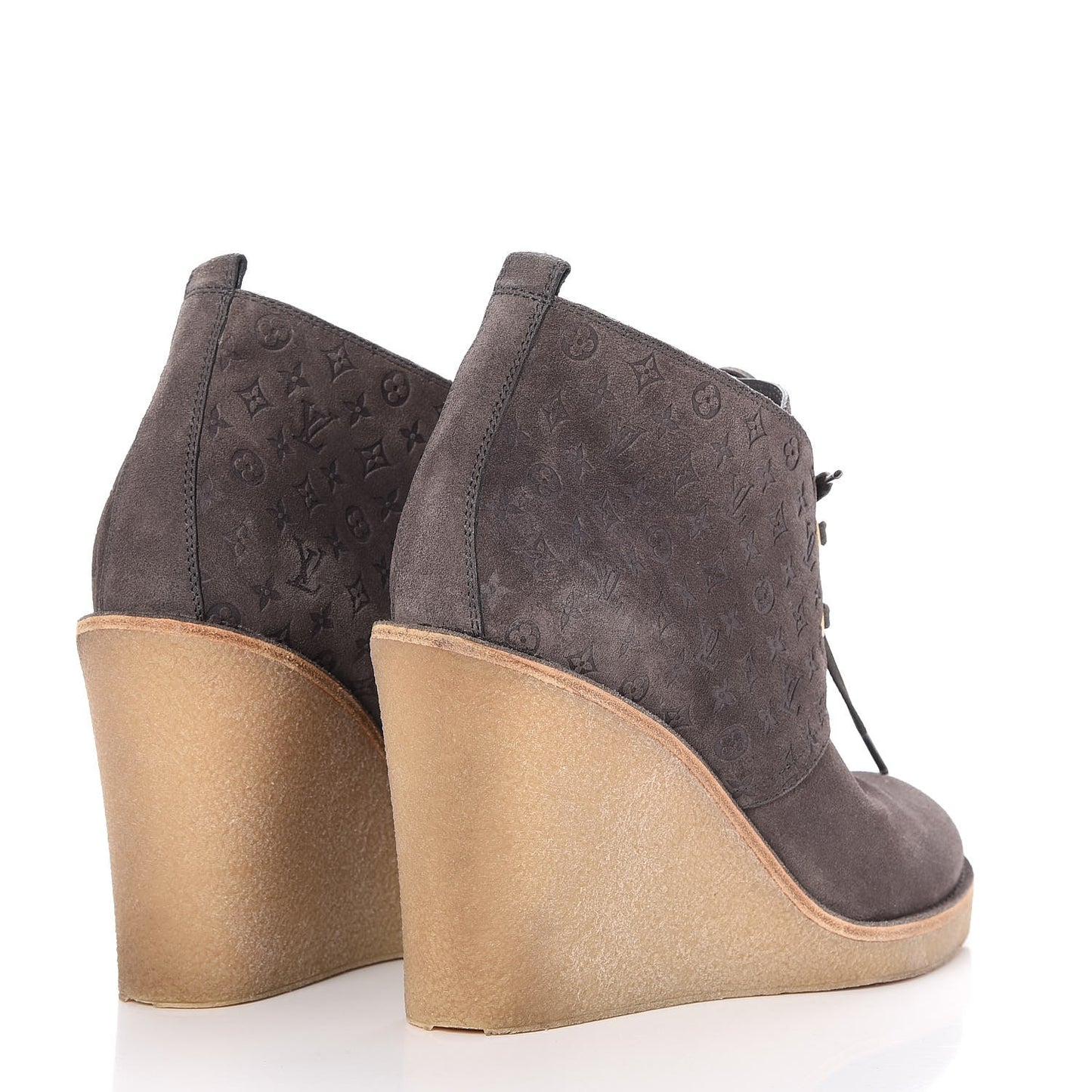 Monogram Embossed Suede Frosty Wedge Low Boots 38.5 Dark Grey
