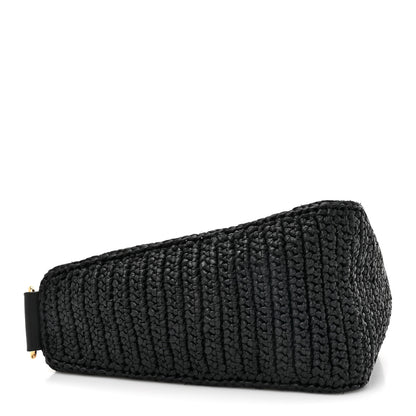 Prada Yarn Raffia Effect Crochet Triangle Shoulder Bag Black 4 of 9