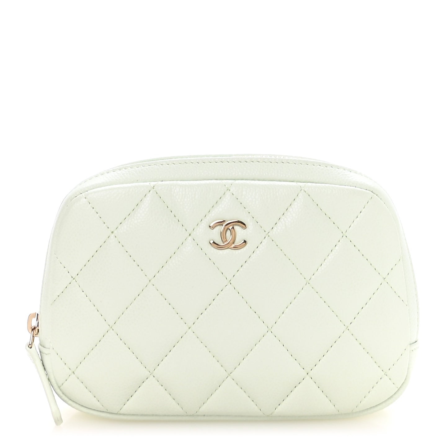 Caviar Quilted Small Curvy Pouch Cosmetic Case Light Green