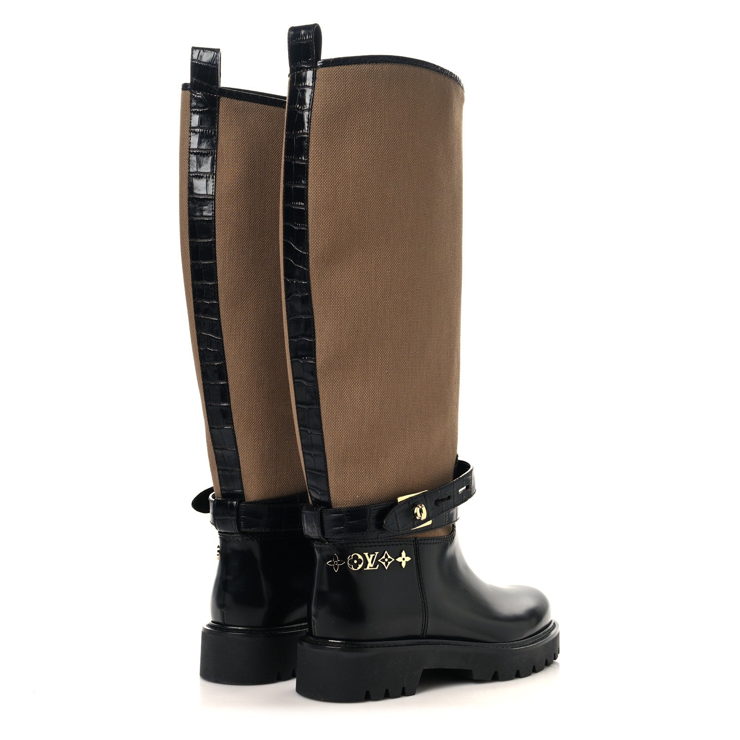 Louis Vuitton Canvas Calfskin Territory Flat High Ranger Boots 37 Khaki 4 of 7