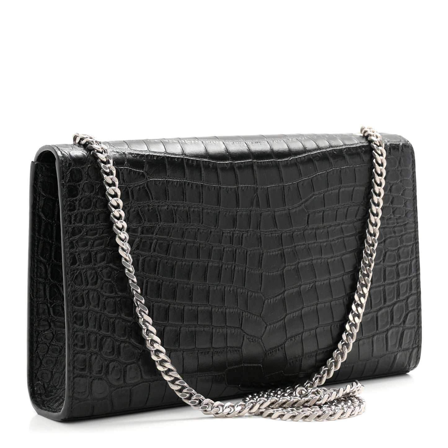 Calfskin Crocodile Embossed Medium Classic Monogram Kate Tassel Satchel Black