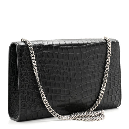 Saint Laurent Calfskin Crocodile Embossed Medium Classic Monogram Kate Tassel Satchel Black 3 of 10
