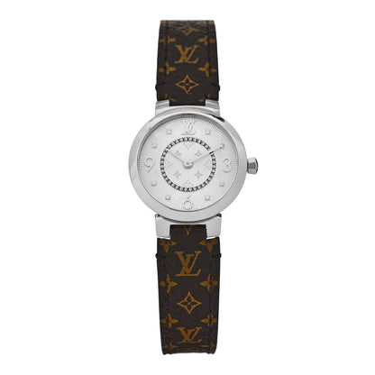 Louis Vuitton Stainless Steel Monogram Diamond 28mm Tambour Slim Quartz Watch 1 of 6