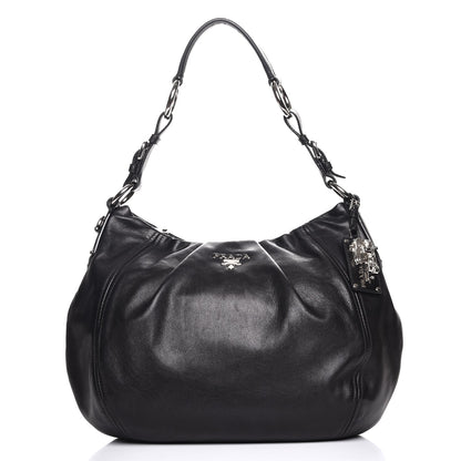 Prada Soft Calf Pleated Hobo Nero Black 1 of 8
