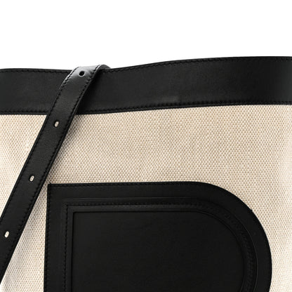 Delvaux Linen Canvas Supple Calfskin Pin Daily Surpique Bucket Naturel Black 8 of 11