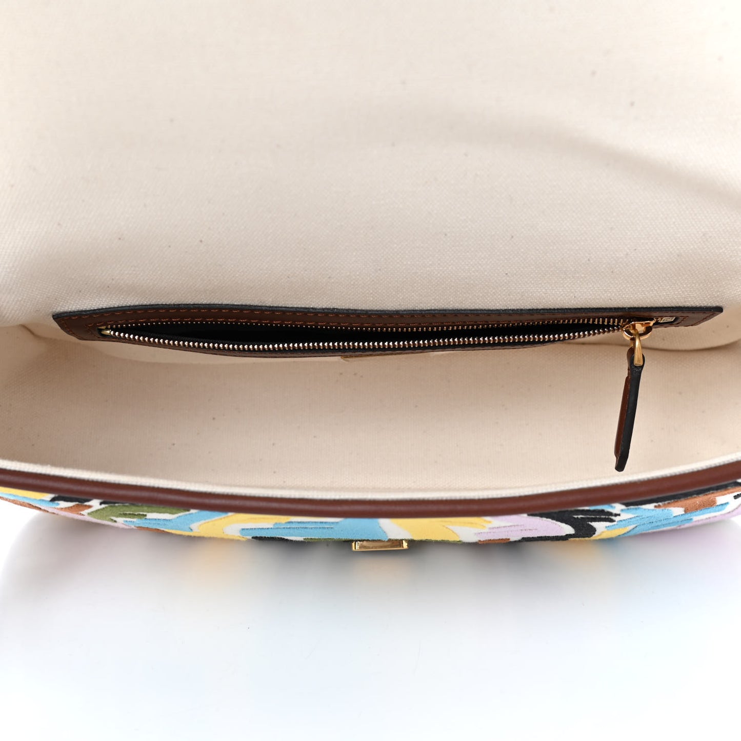 X SARA COLEMAN Canvas Vitello King Seta FF Fish Eye Embroidered Baguette Grezzo Multicolor Ghianda