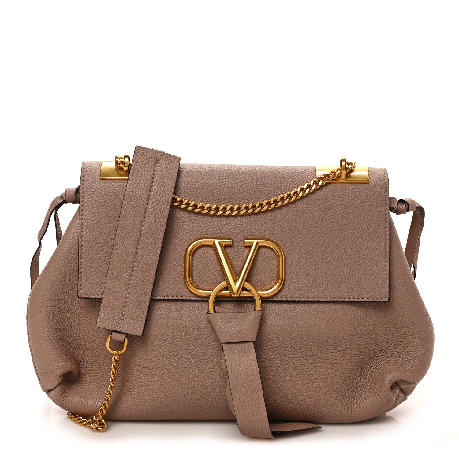 Valentino Garavani Pebbled Calfskin Medium VRing Chain Shoulder Bag Poudre 1 of 8