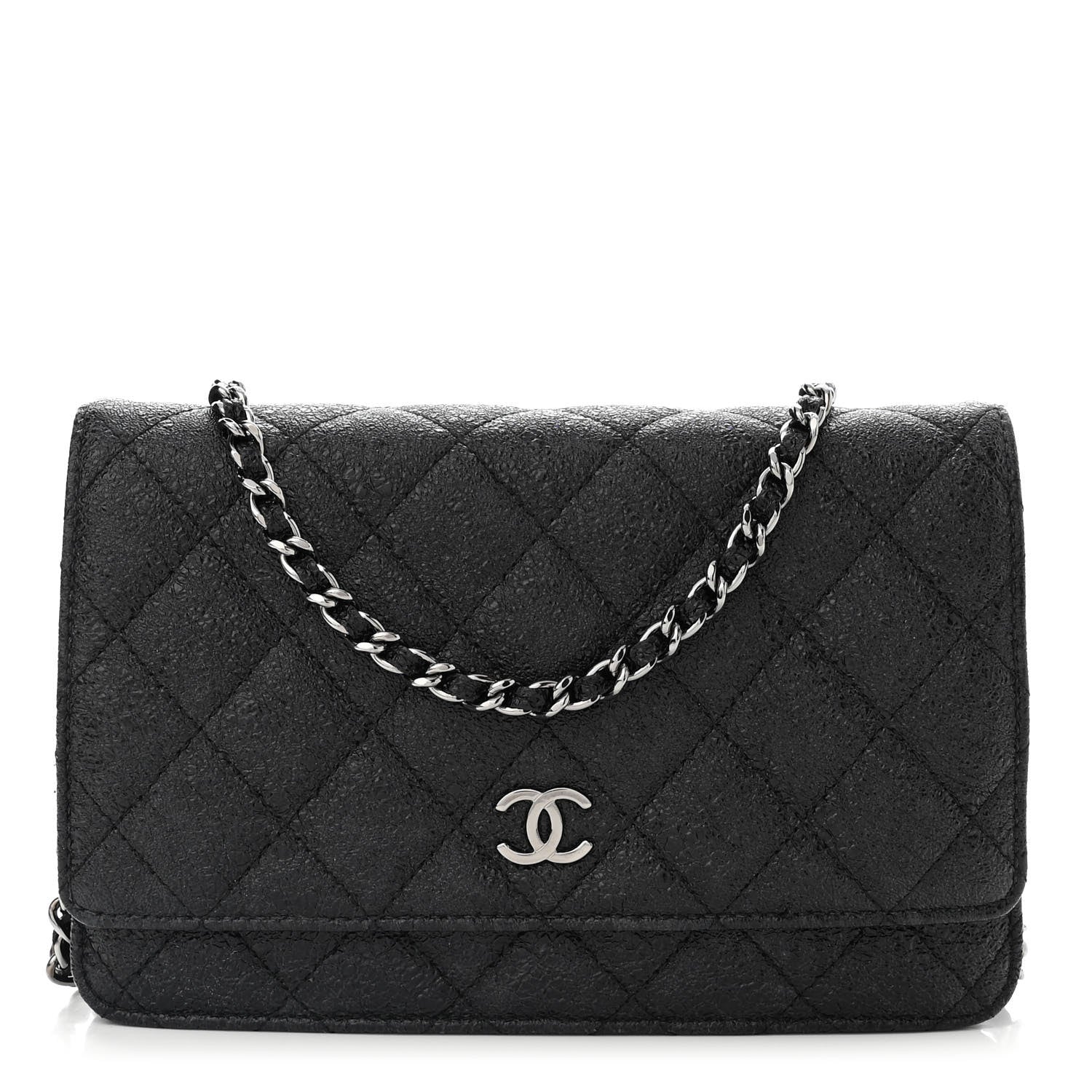 Chanel Crackled Calfskin Wallet On Chain WOC Black 1 of 12