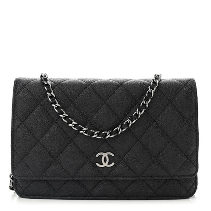 Chanel Crackled Calfskin Wallet On Chain WOC Black 1 of 12