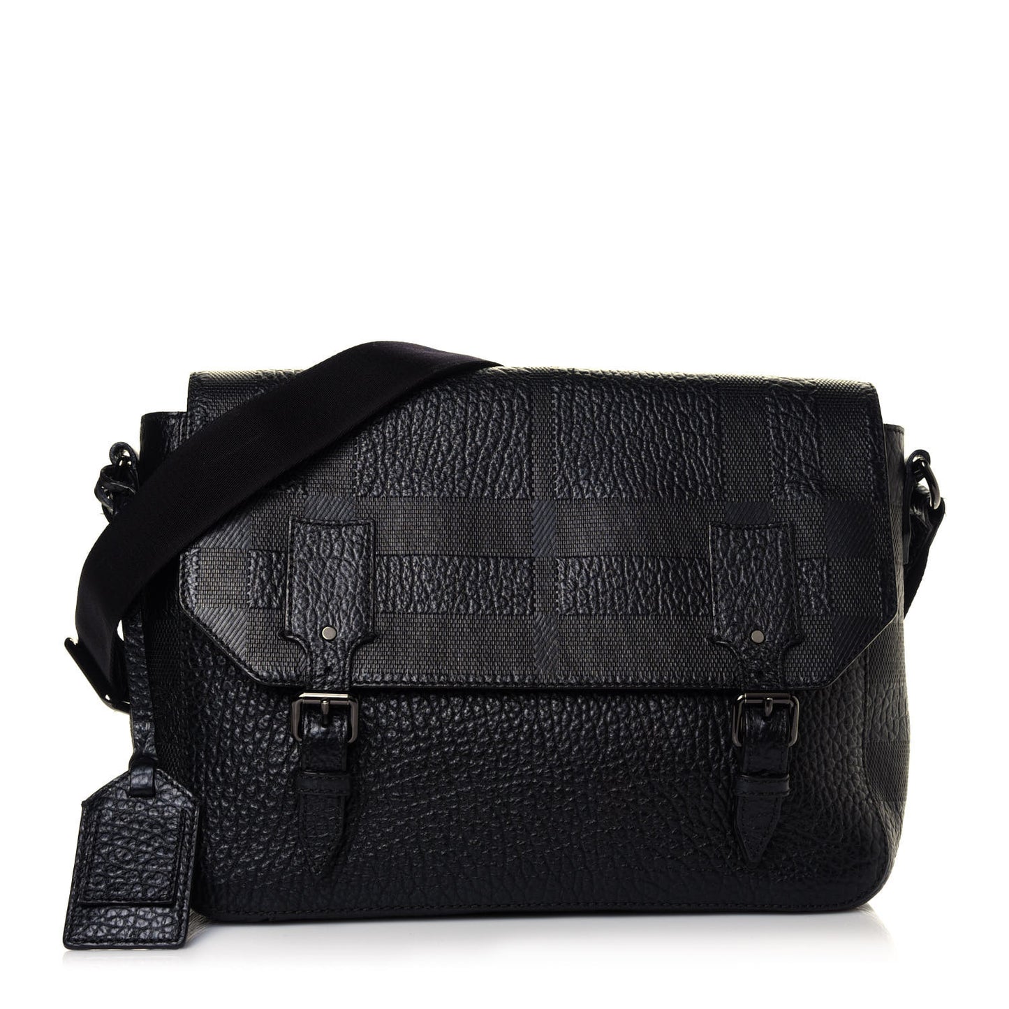 Heritage Grain Check Embossed Messenger Bag Black