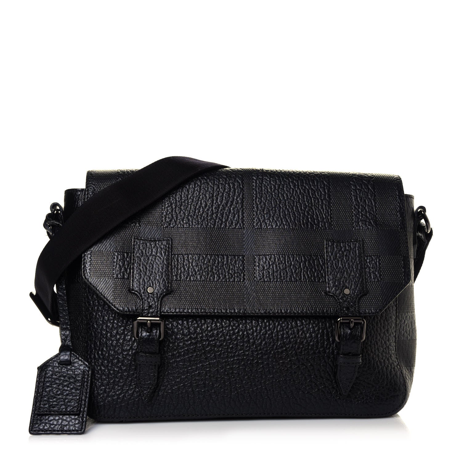 Burberry Heritage Grain Check Embossed Messenger Bag Black 1 of 5