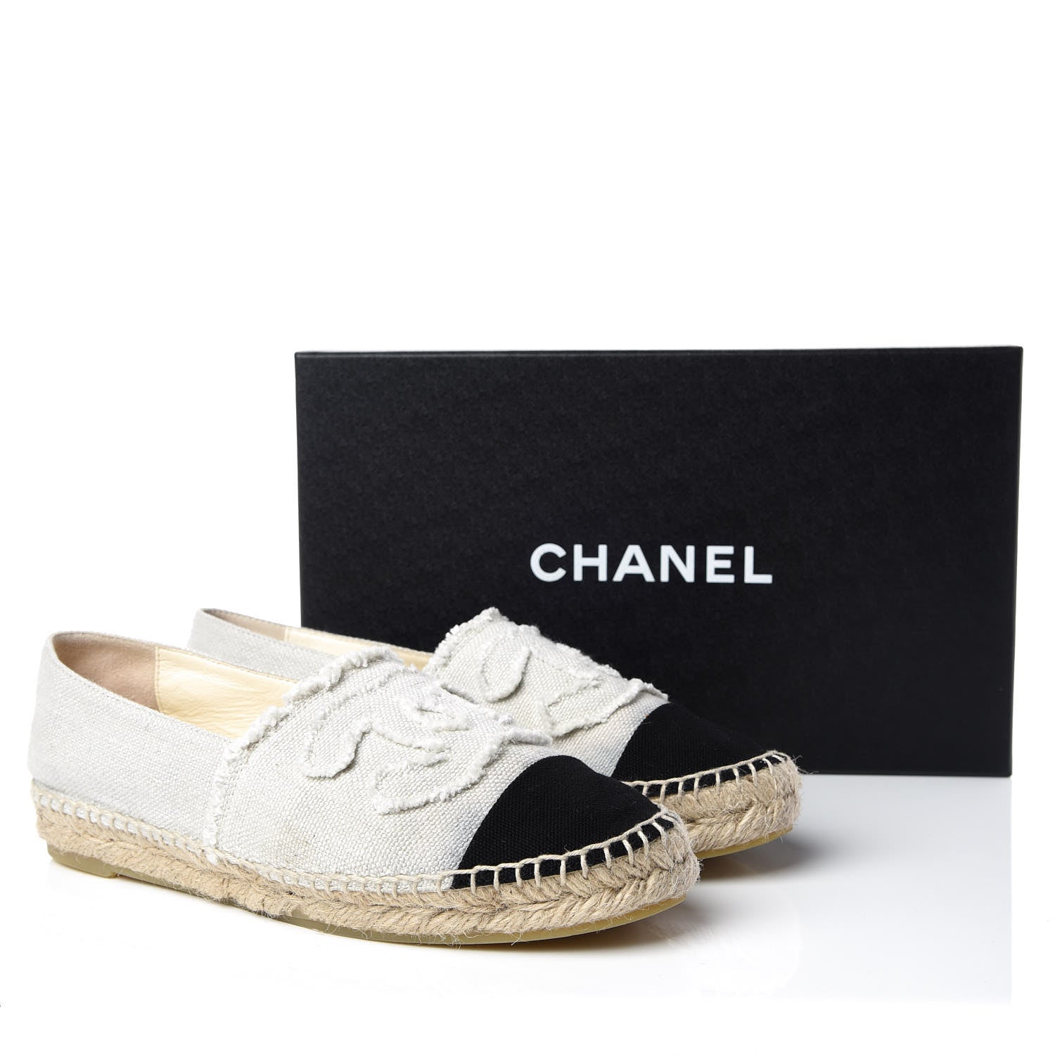Chanel Linen CC Espadrilles 37 Beige Black 14 of 14